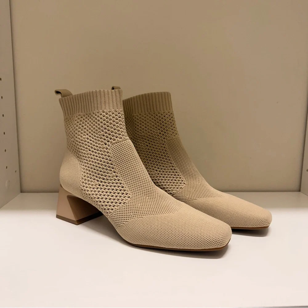 NEW VIVAIA Square-Toe Perforated Heeled Boots Comfy minimalist sustainable 9.5 - Picture 9 of 10